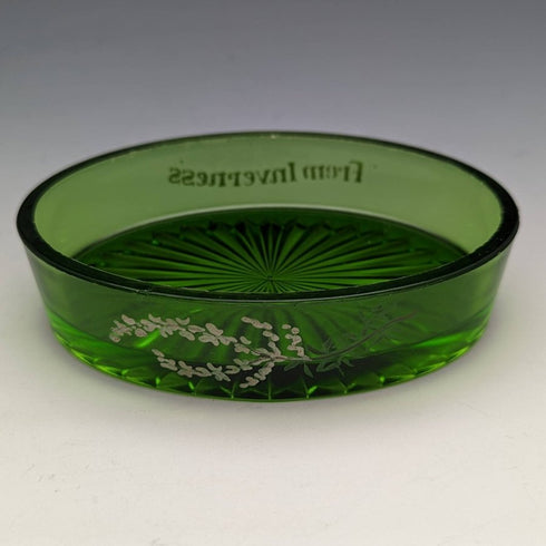 英國古董黃油盤銀盤和綠色玻璃內膽